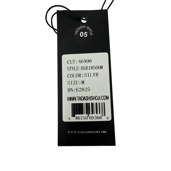 Tadashi Shoji Long-Sleeve Sequined Silver Midi Dress Draped‎ Back Detail Size M - Picture 5 of 9